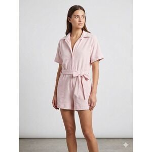 Stateside Romper‎ Womens Medium Pink French Terry Button Front Short Sleeve